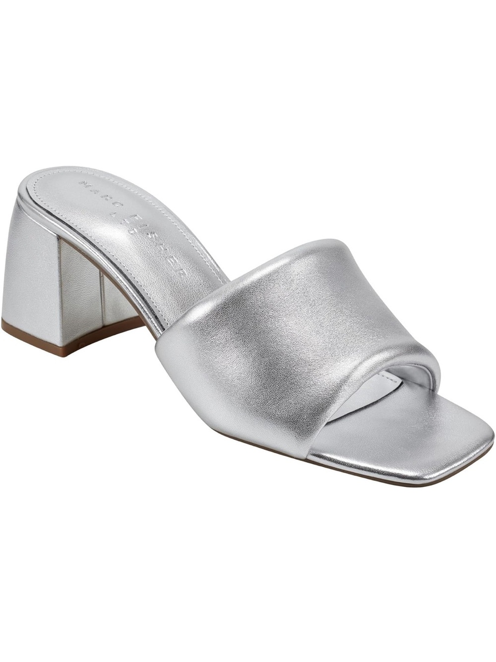 Marc Fisher Ltd Nombra Silver Leather Size 9 Mid Block Heel Square Toe New inBox